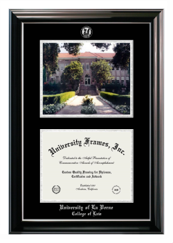 Double Opening with Campus Image (Stacked) Frame in Classic Ebony with Silver Trim with Black & Silver Mats for DOCUMENT: 8 1/2"H X 11"W  