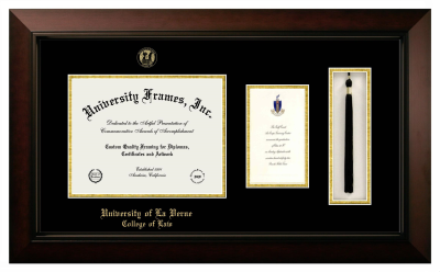 Diploma with Announcement & Tassel Box Frame in Legacy Black Cherry with Black & Gold Mats for DOCUMENT: 8 1/2"H X 11"W  ,  7"H X 4"W  