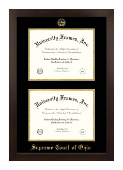 Double Degree (Stacked) Frame in Manhattan Espresso with Black & Gold Mats for DOCUMENT: 8 1/2"H X 11"W  , DOCUMENT: 8 1/2"H X 11"W  