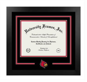 Logo Mat Frame in Manhattan Black with Black & Red Mats for DOCUMENT: 8 1/2"H X 11"W  