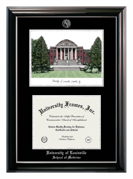 Double Opening with Campus Image (Stacked) Frame in Classic Ebony with Silver Trim with Black & Silver Mats for DOCUMENT: 8 1/2"H X 11"W  