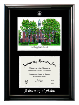 Double Opening with Campus Image (Stacked) Frame in Classic Ebony with Silver Trim with Black & Silver Mats for DOCUMENT: 8 1/2"H X 11"W  