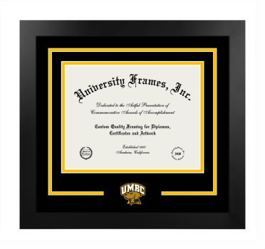 Logo Mat Frame in Manhattan Black with Black & Amber Mats for DOCUMENT: 8 1/2"H X 11"W  