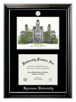 Double Opening with Campus Image (Stacked) Frame in Classic Ebony with Silver Trim with Black & Silver Mats for DOCUMENT: 8 1/2"H X 11"W  