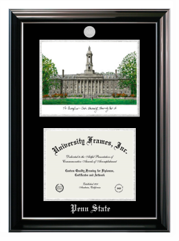 Double Opening with Campus Image (Stacked) Frame in Classic Ebony with Silver Trim with Black & Silver Mats for DOCUMENT: 8 1/2"H X 11"W  