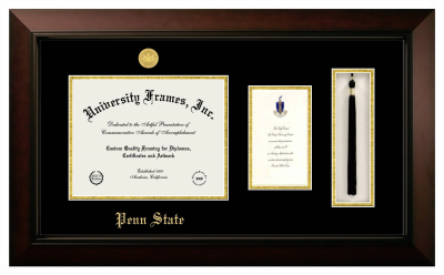 Diploma with Announcement & Tassel Box Frame in Legacy Black Cherry with Black & Gold Mats for DOCUMENT: 8 1/2"H X 11"W  ,  7"H X 4"W  