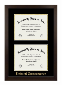 Double Degree (Stacked) Frame in Manhattan Espresso with Black & Gold Mats for DOCUMENT: 8 1/2"H X 11"W  , DOCUMENT: 8 1/2"H X 11"W  