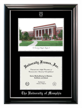 Double Opening with Campus Image (Stacked) Frame in Classic Ebony with Silver Trim with Black & Silver Mats for DOCUMENT: 8 1/2"H X 11"W  