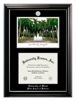 Double Opening with Campus Image (Stacked) Frame in Classic Ebony with Silver Trim with Black & Silver Mats for DOCUMENT: 8 1/2"H X 11"W  