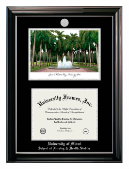 Double Opening with Campus Image (Stacked) Frame in Classic Ebony with Silver Trim with Black & Silver Mats for DOCUMENT: 8 1/2"H X 11"W  