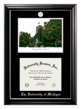 Double Opening with Campus Image (Stacked) Frame in Classic Ebony with Silver Trim with Black & Silver Mats for DOCUMENT: 8 1/2"H X 11"W  