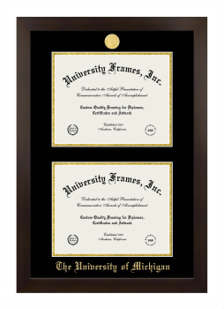 Double Degree (Stacked) Frame in Manhattan Espresso with Black & Gold Mats for DOCUMENT: 8 1/2"H X 11"W  , DOCUMENT: 8 1/2"H X 11"W  