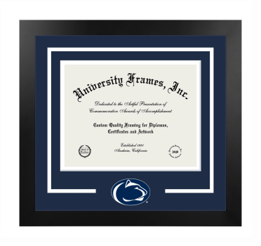 Logo Mat Frame in Manhattan Black with Navy Blue & White Mats for DOCUMENT: 8 1/2"H X 11"W  