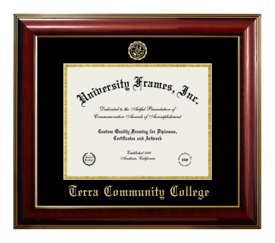 Diploma Frame in Classic Mahogany with Gold Trim with Black & Gold Mats for DOCUMENT: 8 1/2"H X 11"W  