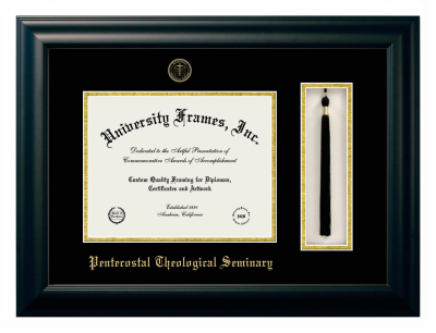 Diploma with Tassel Box Frame in Satin Black with Black & Gold Mats for DOCUMENT: 8 1/2"H X 11"W  