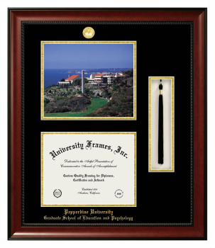 Double Opening with Campus Image & Tassel Box (Stacked) Frame in Avalon Mahogany with Black & Gold Mats for DOCUMENT: 8 1/2"H X 11"W  