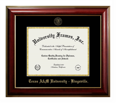 Diploma Frame in Classic Mahogany with Gold Trim with Black & Gold Mats for DOCUMENT: 8 1/2"H X 11"W  