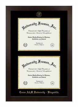 Double Degree (Stacked) Frame in Manhattan Espresso with Black & Gold Mats for DOCUMENT: 8 1/2"H X 11"W  , DOCUMENT: 8 1/2"H X 11"W  