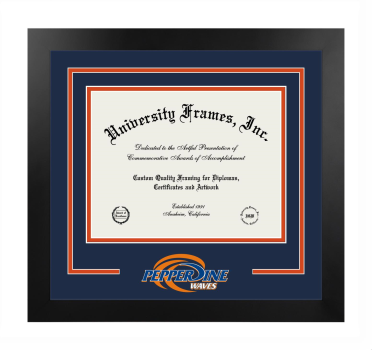 Logo Mat Frame in Manhattan Black with Navy Blue & Orange Mats for DOCUMENT: 8 1/2"H X 11"W  