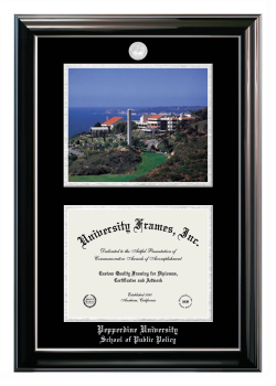 Double Opening with Campus Image (Stacked) Frame in Classic Ebony with Silver Trim with Black & Silver Mats for DOCUMENT: 8 1/2"H X 11"W  