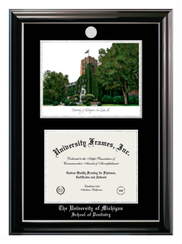 Double Opening with Campus Image (Stacked) Frame in Classic Ebony with Silver Trim with Black & Silver Mats for DOCUMENT: 8 1/2"H X 11"W  