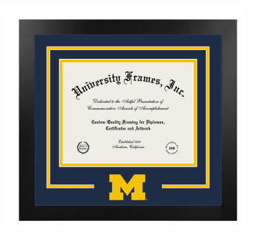 Logo Mat Frame in Manhattan Black with Navy Blue & Amber Mats for DOCUMENT: 8 1/2"H X 11"W  