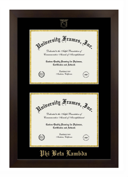 Double Degree (Stacked) Frame in Manhattan Espresso with Black & Gold Mats for DOCUMENT: 8 1/2"H X 11"W  , DOCUMENT: 8 1/2"H X 11"W  