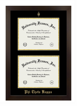 Double Degree (Stacked) Frame in Manhattan Espresso with Black & Gold Mats for DOCUMENT: 8 1/2"H X 11"W  , DOCUMENT: 8 1/2"H X 11"W  