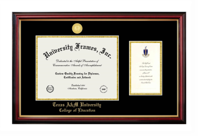 Diploma with Announcement Frame in Petite Mahogany with Gold Trim with Black & Gold Mats for DOCUMENT: 8 1/2"H X 11"W  ,  7"H X 4"W  