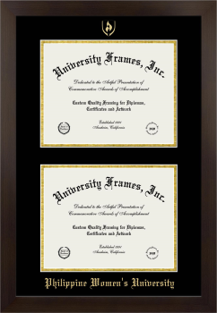 Double Degree (Stacked) Frame in Manhattan Espresso with Black & Gold Mats for DOCUMENT: 8 1/2"H X 11"W  , DOCUMENT: 8 1/2"H X 11"W  