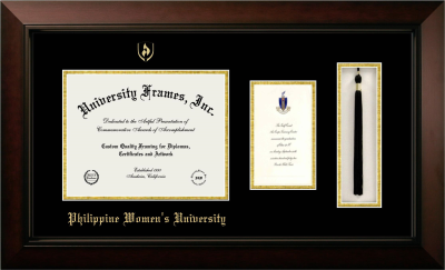 Diploma with Announcement & Tassel Box Frame in Legacy Black Cherry with Black & Gold Mats for DOCUMENT: 8 1/2"H X 11"W  ,  7"H X 4"W  