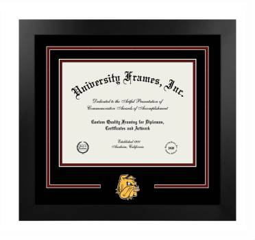 University of Minnesota Duluth Logo Mat Frame in Manhattan Black with Black & Maroon Mats for DOCUMENT: 8 1/2"H X 11"W  