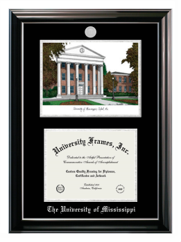 Double Opening with Campus Image (Stacked) Frame in Classic Ebony with Silver Trim with Black & Silver Mats for DOCUMENT: 8 1/2"H X 11"W  