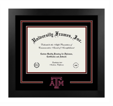 Logo Mat Frame in Manhattan Black with Black & Maroon Mats for DOCUMENT: 8 1/2"H X 11"W  