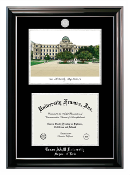 Double Opening with Campus Image (Stacked) Frame in Classic Ebony with Silver Trim with Black & Silver Mats for DOCUMENT: 8 1/2"H X 11"W  