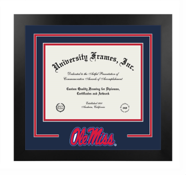 Logo Mat Frame in Manhattan Black with Navy Blue & Red Mats for DOCUMENT: 8 1/2"H X 11"W  