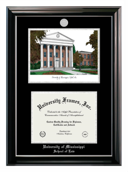 Double Opening with Campus Image (Stacked) Frame in Classic Ebony with Silver Trim with Black & Silver Mats for DOCUMENT: 8 1/2"H X 11"W  