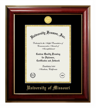 University of Missouri Diploma Frame in Classic Mahogany with Gold Trim with Black & Gold Mats for  11"H X 8 1/2"W  