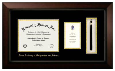 Diploma with Announcement & Tassel Box Frame in Legacy Black Cherry with Black & Gold Mats for DOCUMENT: 8 1/2"H X 11"W  ,  7"H X 4"W  