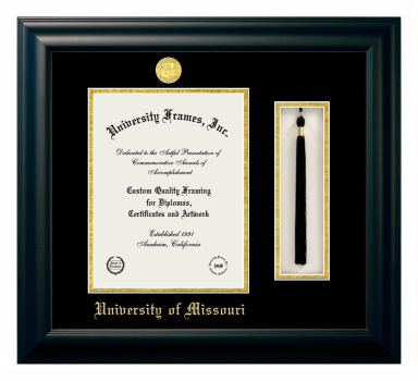 Diploma with Tassel Box Frame in Satin Black with Black & Gold Mats for  11"H X 8 1/2"W  