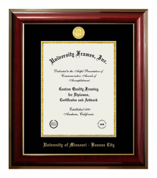 Diploma Frame in Classic Mahogany with Gold Trim with Black & Gold Mats for  11"H X 8 1/2"W  