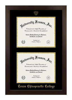 Double Degree (Stacked) Frame in Manhattan Espresso with Black & Gold Mats for DOCUMENT: 8 1/2"H X 11"W  , DOCUMENT: 8 1/2"H X 11"W  