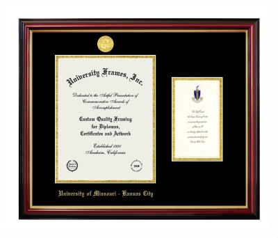 Diploma with Announcement Frame in Petite Mahogany with Gold Trim with Black & Gold Mats for  11"H X 8 1/2"W  ,  7"H X 4"W  