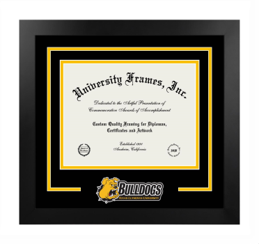 Logo Mat Frame in Manhattan Black with Black & Amber Mats for DOCUMENT: 8 1/2"H X 11"W  