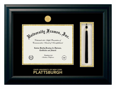 Diploma with Tassel Box Frame in Satin Black with Black & Gold Mats for DOCUMENT: 8 1/2"H X 11"W  