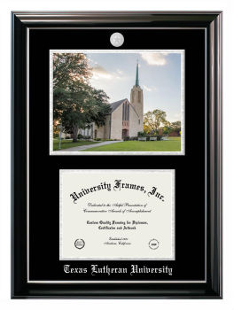 Double Opening with Campus Image (Stacked) Frame in Classic Ebony with Silver Trim with Black & Silver Mats for DOCUMENT: 8 1/2"H X 11"W  