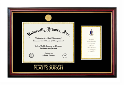 Diploma with Announcement Frame in Petite Mahogany with Gold Trim with Black & Gold Mats for DOCUMENT: 8 1/2"H X 11"W  ,  7"H X 4"W  