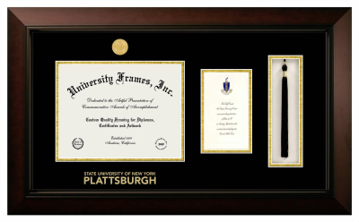 Diploma with Announcement & Tassel Box Frame in Legacy Black Cherry with Black & Gold Mats for DOCUMENT: 8 1/2"H X 11"W  ,  7"H X 4"W  