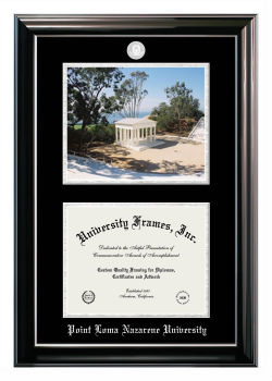 Double Opening with Campus Image (Stacked) Frame in Classic Ebony with Silver Trim with Black & Silver Mats for DOCUMENT: 8 1/2"H X 11"W  