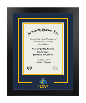 Logo Mat Frame in Manhattan Black with Navy Blue & Amber Mats for DOCUMENT: 11"H X 8 1/2"W  